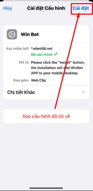 Cài đặt cấu xình xác minh App Win bet