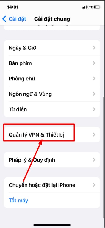 Cài đặt quản lý VPN và thiết bị trên IOS