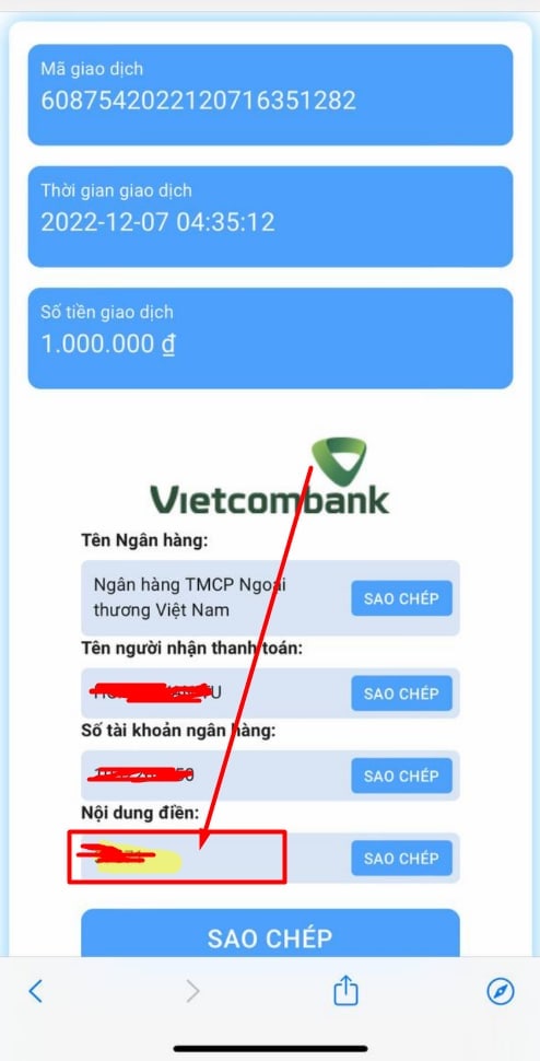 Chuyển khoản online nạp tiền tài khoản Winbet